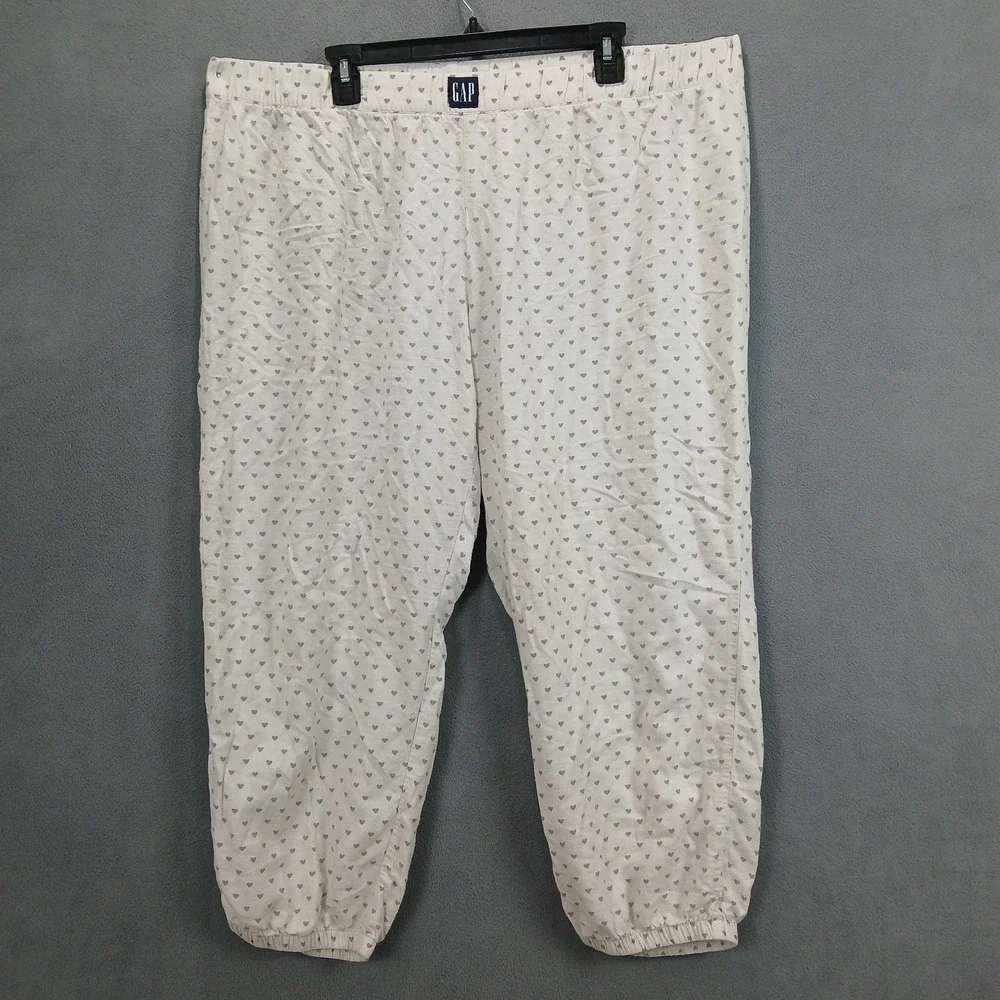Love By Gap Lounge Pants Womens XL White Gray Heart Print Tapered Leg‎ Pull On